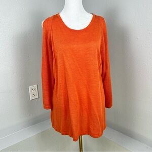 J. Jill Linen Blend Cold Shoulder Split Sleeve 3/4 Length Sleeve Top Size Large